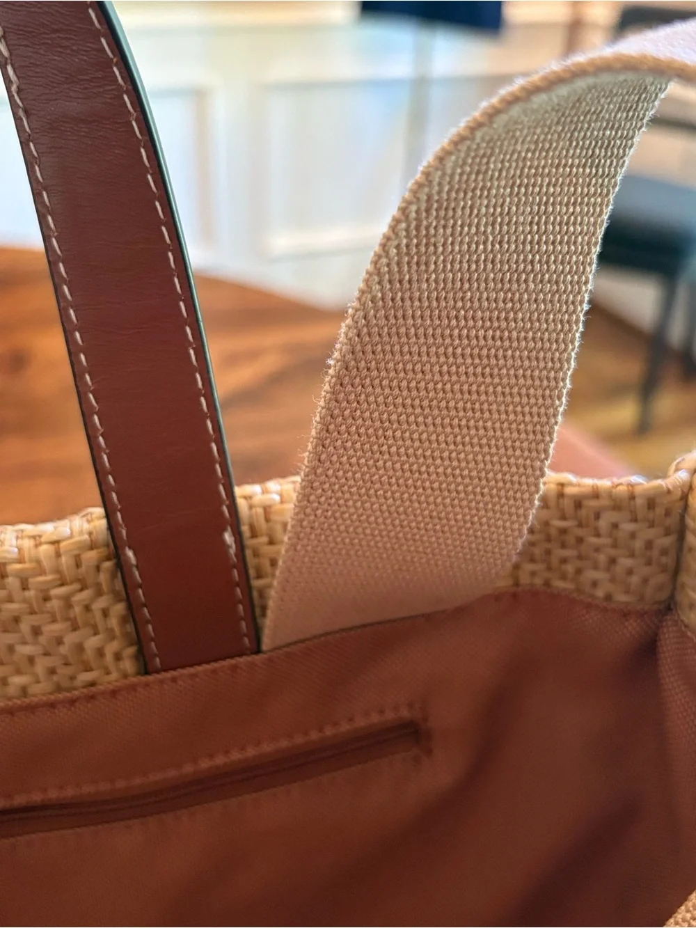 Cole Haan Tan Woven Tote with Brown Leather Handles